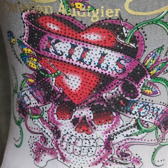 Ed Hardy extra long tee with logo and crystals Med - Picture 3 of 16